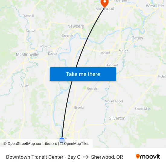 Downtown Transit Center - Bay O to Sherwood, OR map
