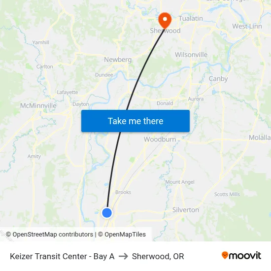 Keizer Transit Center - Bay A to Sherwood, OR map