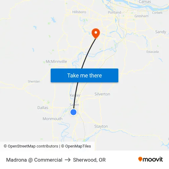 Madrona @ Commercial to Sherwood, OR map
