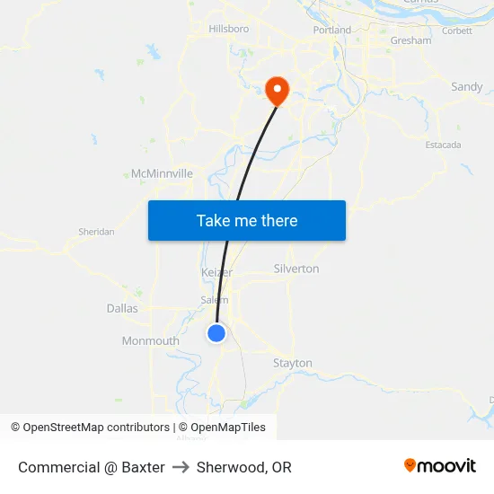 Commercial @ Baxter to Sherwood, OR map