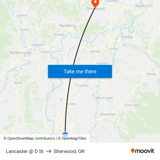 Lancaster @ D St to Sherwood, OR map