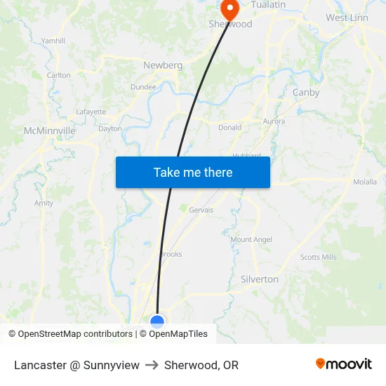 Lancaster @ Sunnyview to Sherwood, OR map