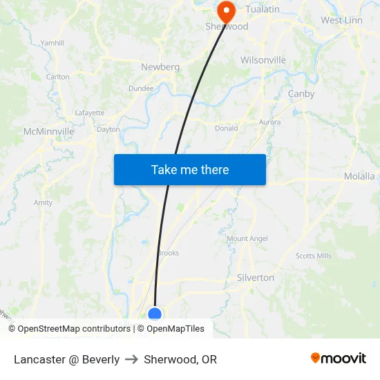 Lancaster @ Beverly to Sherwood, OR map