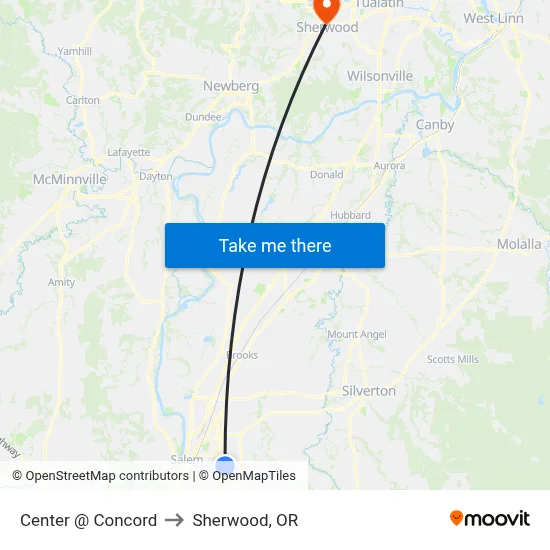 Center @ Concord to Sherwood, OR map