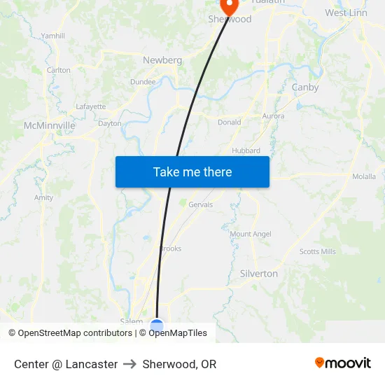 Center @ Lancaster to Sherwood, OR map