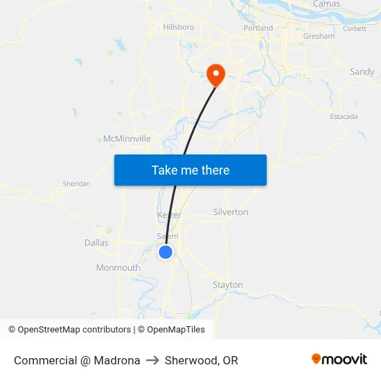 Commercial @ Madrona to Sherwood, OR map