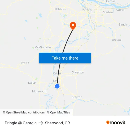 Pringle @ Georgia to Sherwood, OR map