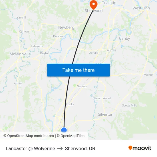 Lancaster @ Wolverine to Sherwood, OR map