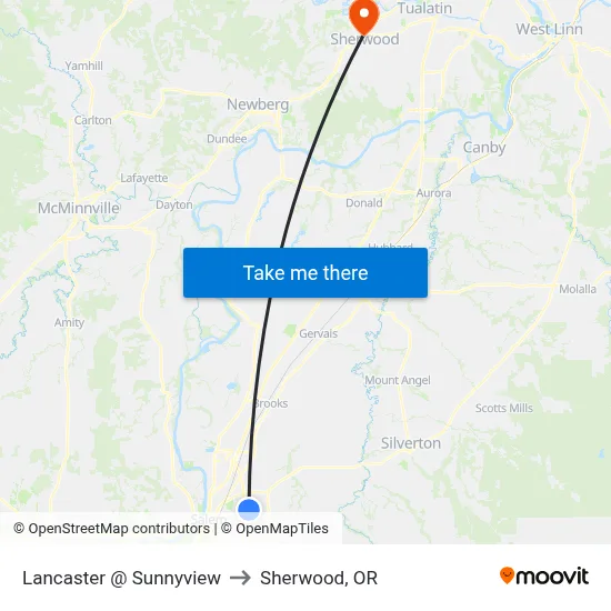 Lancaster @ Sunnyview to Sherwood, OR map