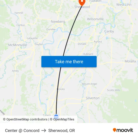 Center @ Concord to Sherwood, OR map