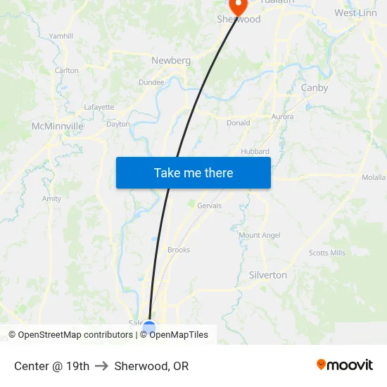 Center @ 19th to Sherwood, OR map