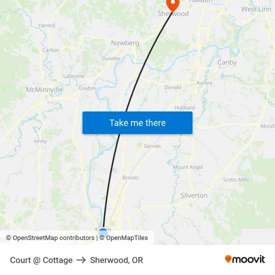 Court @ Cottage to Sherwood, OR map