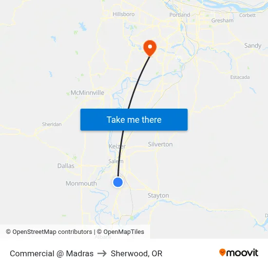 Commercial @ Madras to Sherwood, OR map