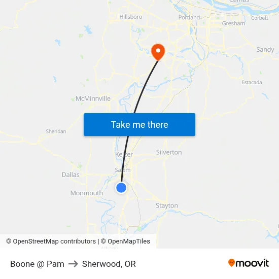 Boone @ Pam to Sherwood, OR map