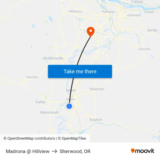 Madrona @ Hillview to Sherwood, OR map