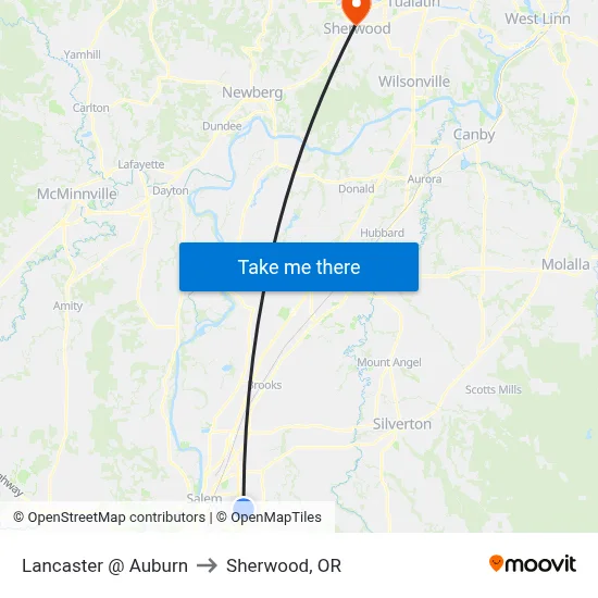 Lancaster @ Auburn to Sherwood, OR map