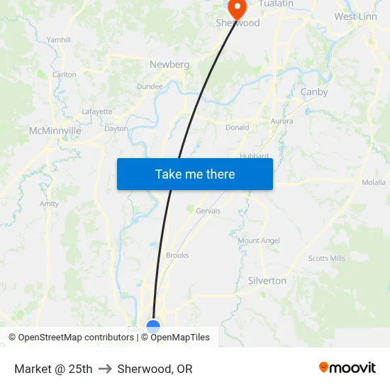 Market @ 25th to Sherwood, OR map