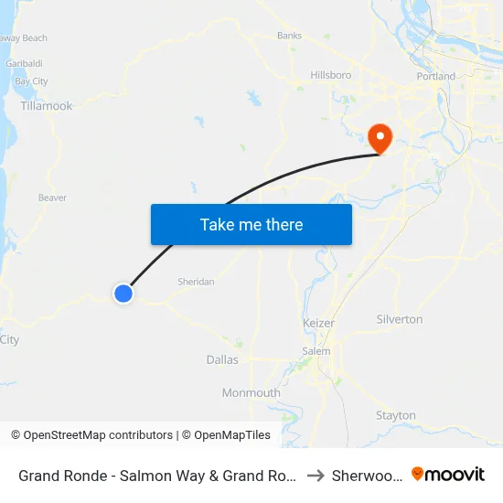 Grand Ronde - Salmon Way & Grand Ronde - Comm Ctr to Sherwood, OR map