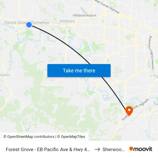 Forest Grove - EB Pacific Ave & Hwy 47 (Tm 4306) to Sherwood, OR map