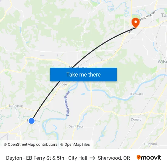 Dayton - EB Ferry St & 5th - City Hall to Sherwood, OR map