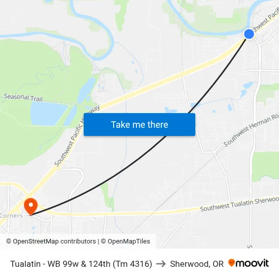 Tualatin - WB 99w & 124th (Tm 4316) to Sherwood, OR map