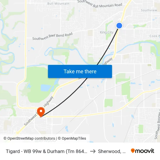 Tigard - WB 99w & Durham (Tm 8644) to Sherwood, OR map