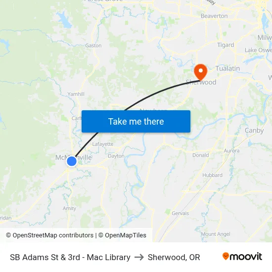 SB Adams St & 3rd - Mac Library to Sherwood, OR map