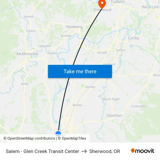 Salem - Glen Creek Transit Center to Sherwood, OR map
