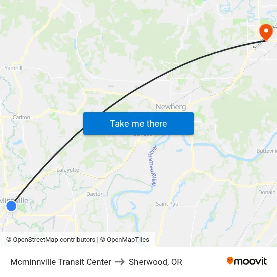 Mcminnville Transit Center to Sherwood, OR map