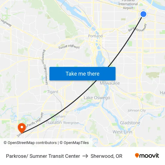 Parkrose/ Sumner Transit Center to Sherwood, OR map