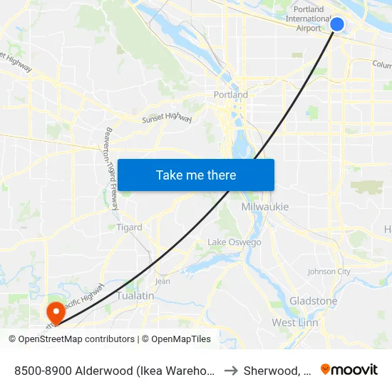 8500-8900 Alderwood (Ikea Warehouse) to Sherwood, OR map