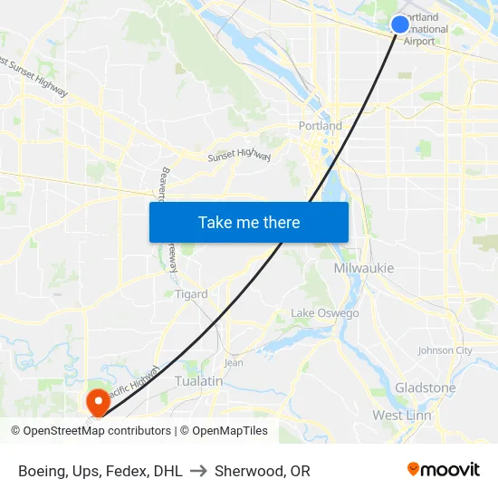 Boeing, Ups, Fedex, DHL to Sherwood, OR map