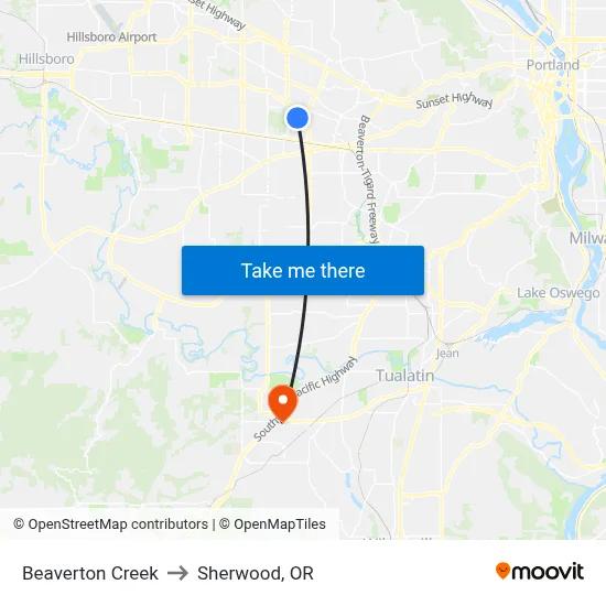Beaverton Creek to Sherwood, OR map