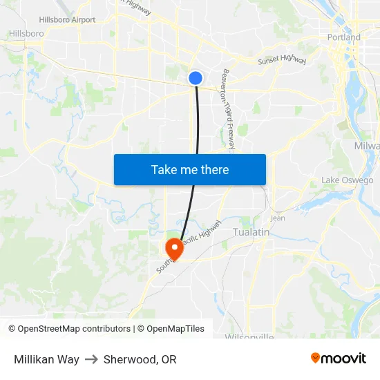 Millikan Way to Sherwood, OR map