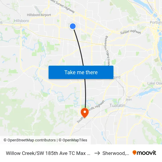 Willow Creek/SW 185th Ave TC Max Station to Sherwood, OR map
