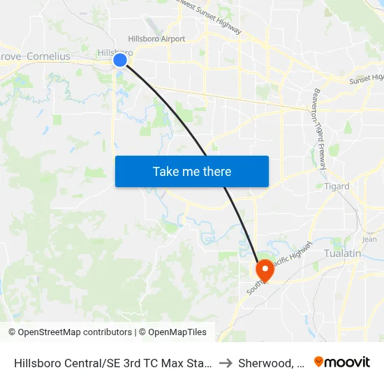 Hillsboro Central/SE 3rd TC Max Station to Sherwood, OR map