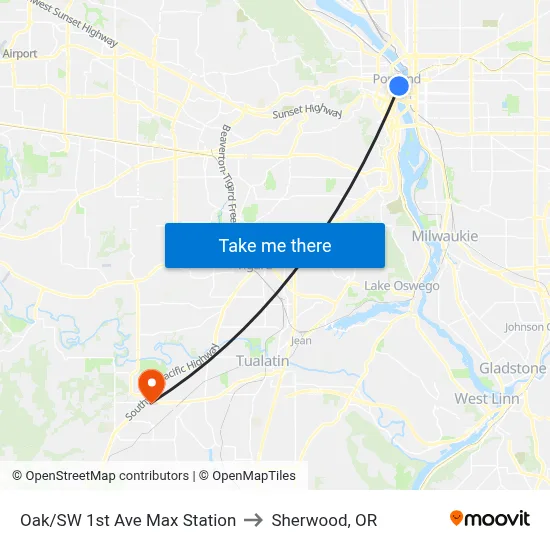 Oak/SW 1st Ave Max Station to Sherwood, OR map