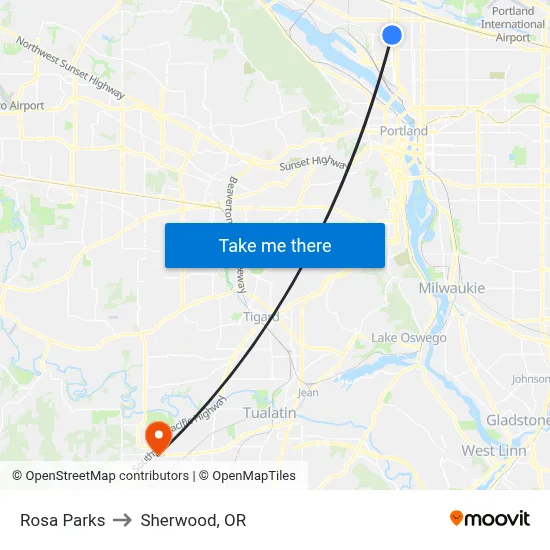 Rosa Parks to Sherwood, OR map