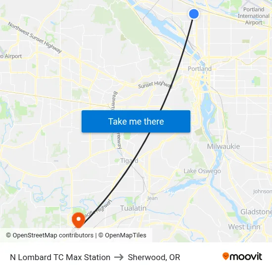 N Lombard TC Max Station to Sherwood, OR map