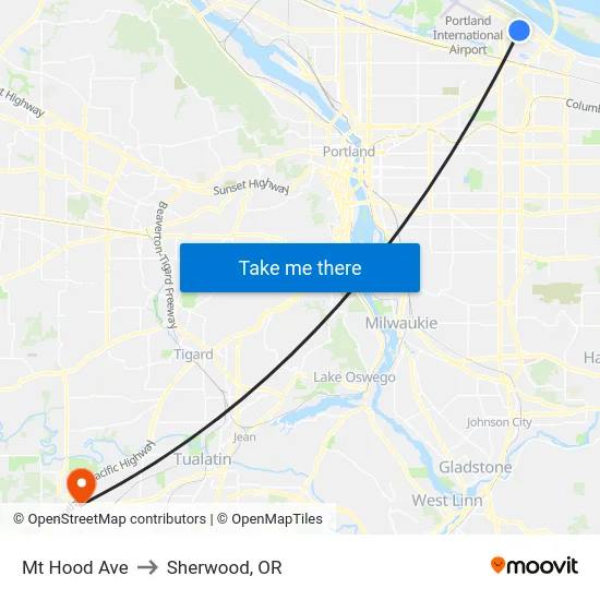 Mt Hood Ave to Sherwood, OR map