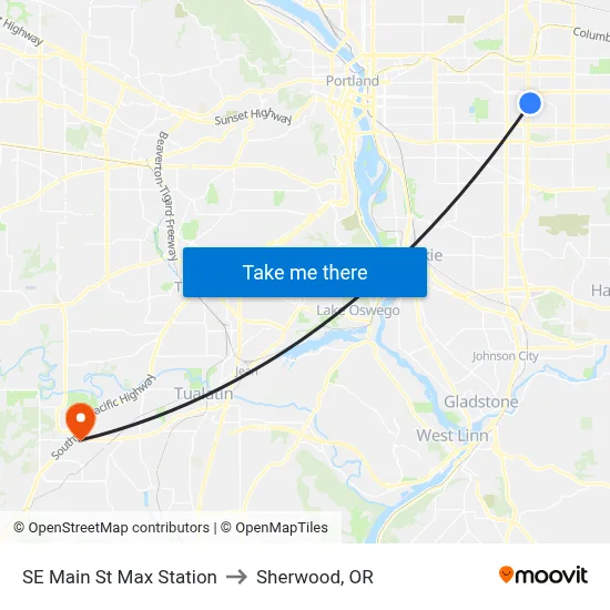 SE Main St Max Station to Sherwood, OR map