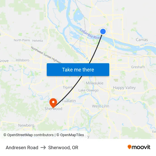 Andresen Road to Sherwood, OR map