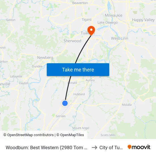 Woodburn: Best Western (2980 Tom Tennant Dr) to City of Tualatin map