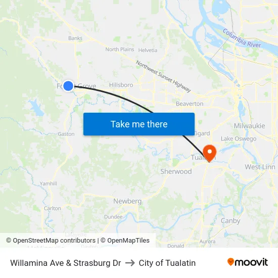 Willamina Ave & Strasburg Dr to City of Tualatin map