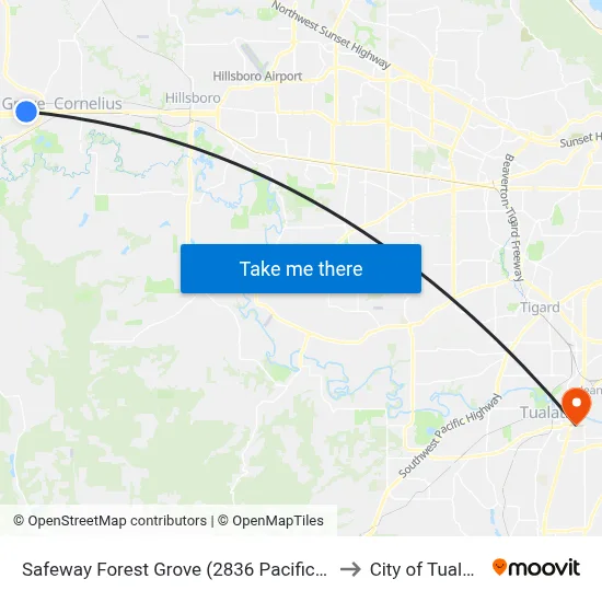 Safeway Forest Grove (2836 Pacific Ave) to City of Tualatin map