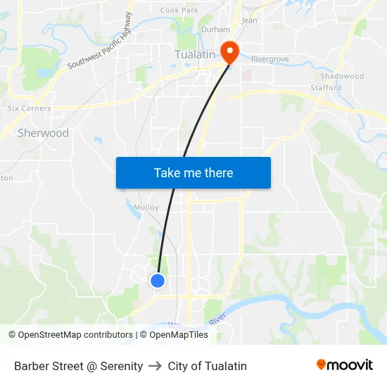 Barber Street @ Serenity to City of Tualatin map