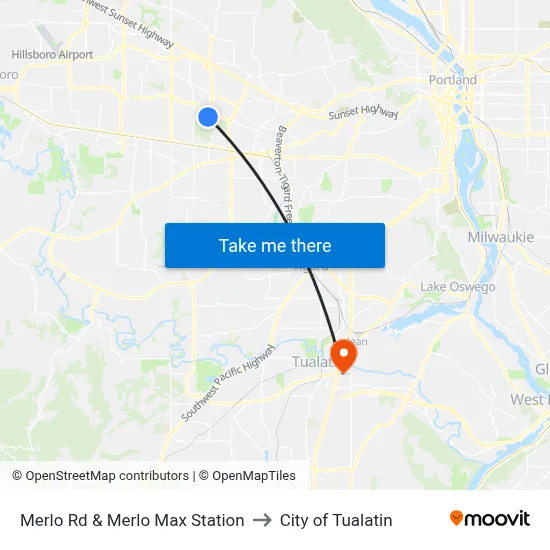 Merlo Rd & Merlo Max Station to City of Tualatin map