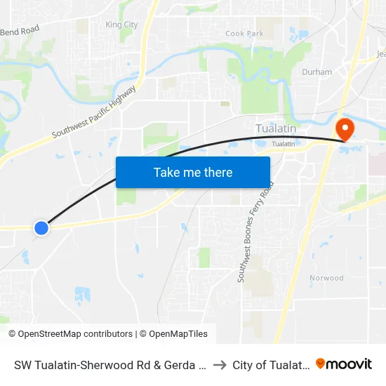 SW Tualatin-Sherwood Rd & Gerda Ln to City of Tualatin map