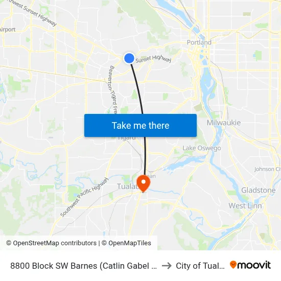 8800 Block SW Barnes (Catlin Gabel School) to City of Tualatin map