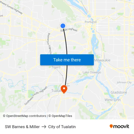 SW Barnes & Miller to City of Tualatin map